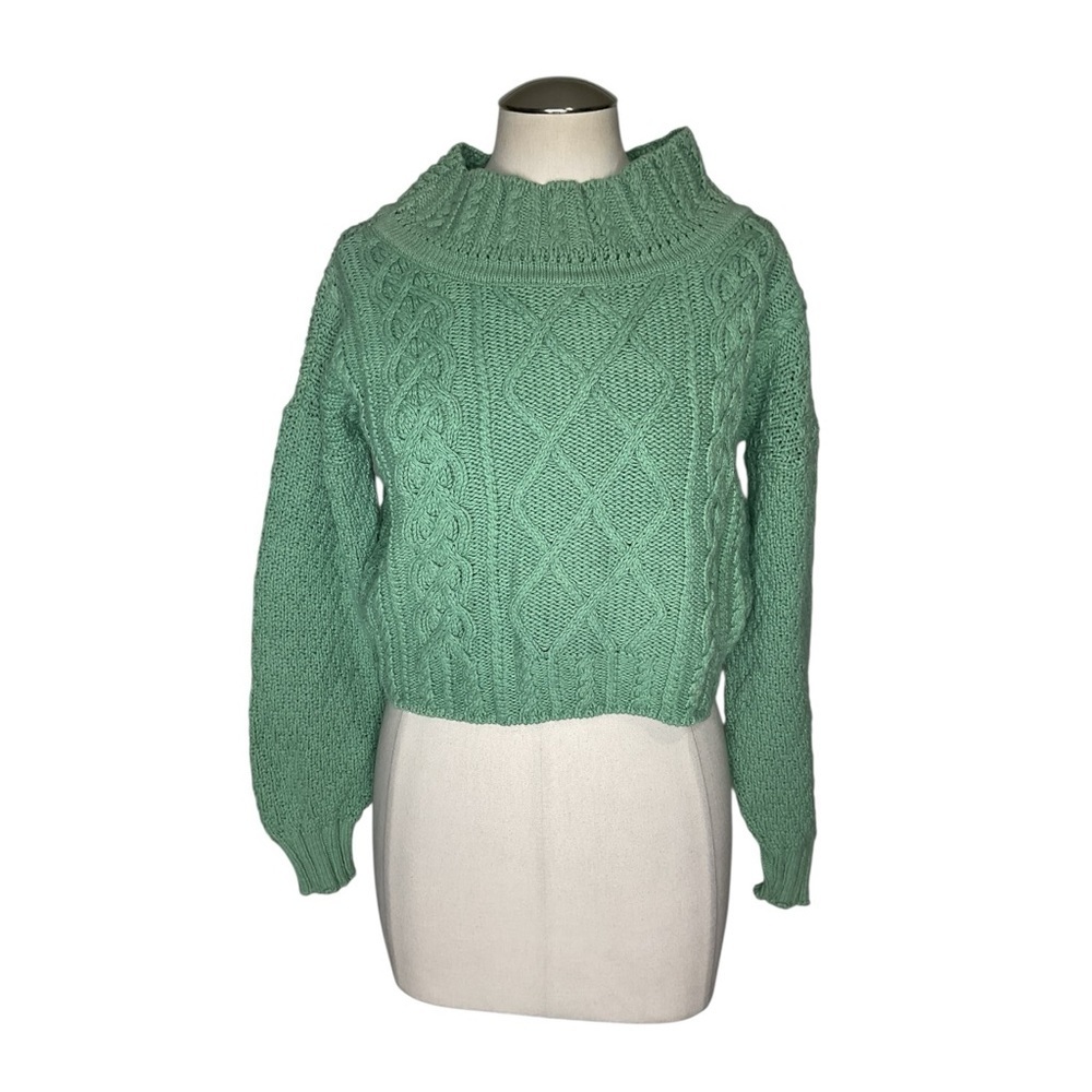 Vintage Denim Republic Green Cable Knit Cotton Sweater Made USA